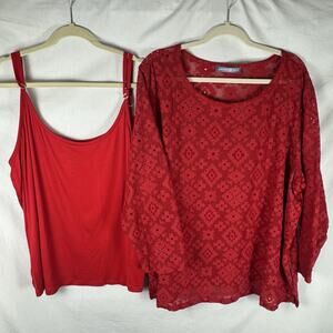 SIGNATURE WEEKEND Lace Top With Tank SOFT STRAPPY TOP LONG SLEEVE 2X